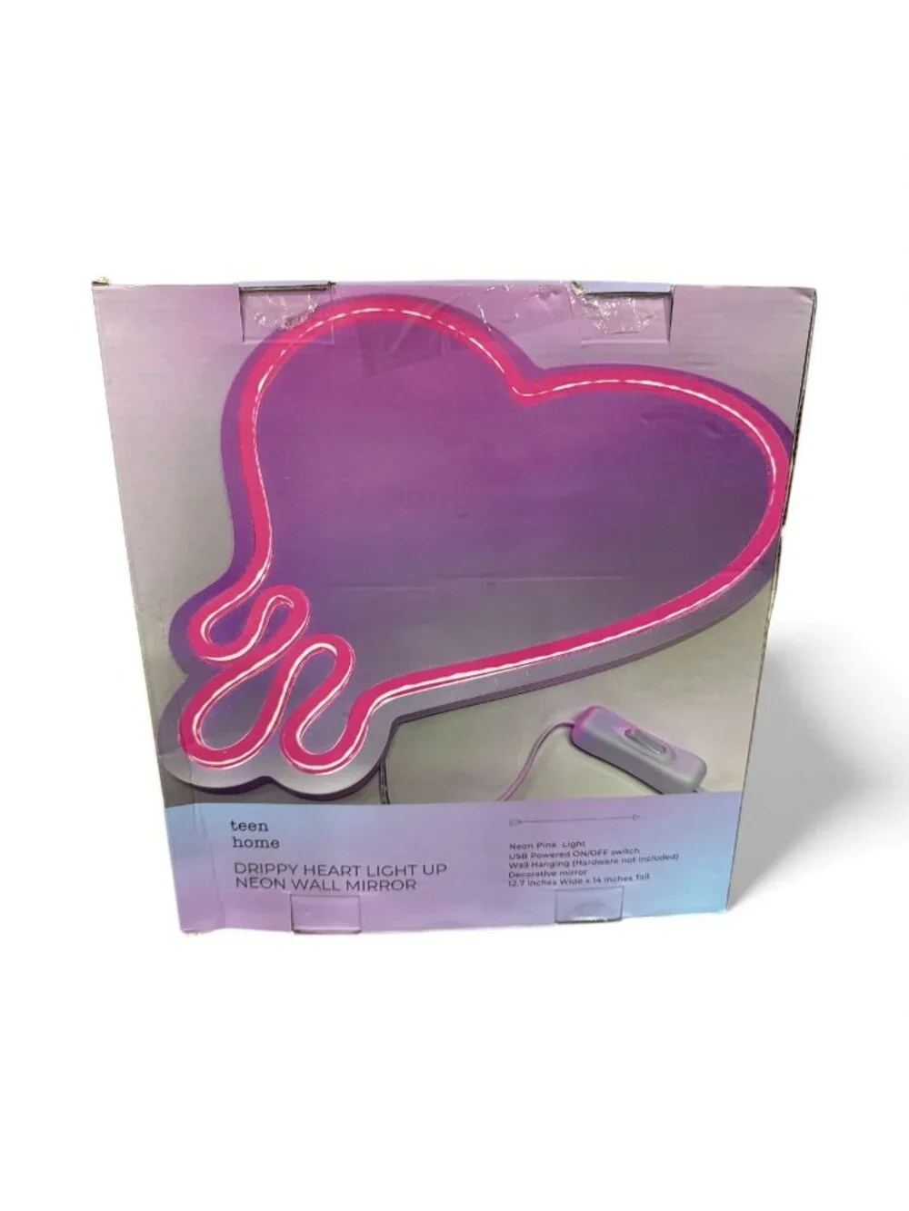 Drippy Heart Light Up Neon Wall Mirror USB-Powered LED Wall Hanging 12.7